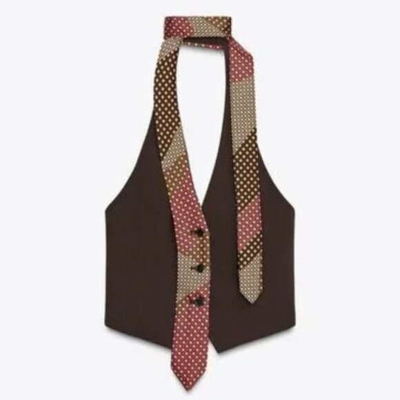 ZARA CHOKER TIE VEST TOP - Picture 1 of 8